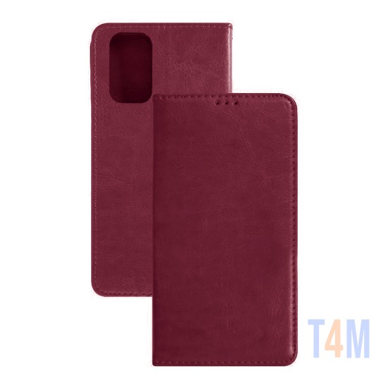 Funda Abatible de Cuero con Bolsillo Interno para Oppo A74 Rojo